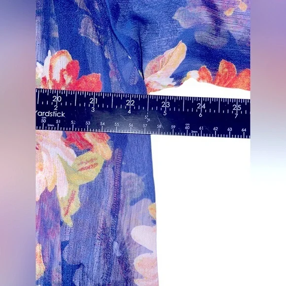 Band Of Gypsies Women's Navy Sheer‎ Pastel Floral Kimono Sleeve Duster Top Small - Picture 5 of 5